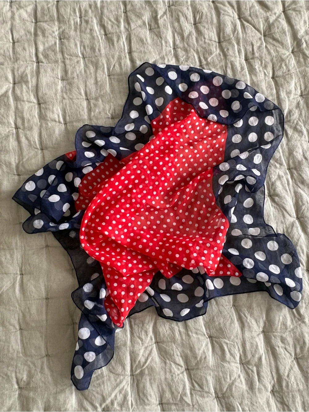 Polka Dot Red and Navy Lightweight Bandana Scarf
